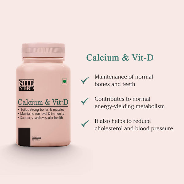 SheNeed Calcium and Vit-D Supplement-60 Capsules (Pack of 2)