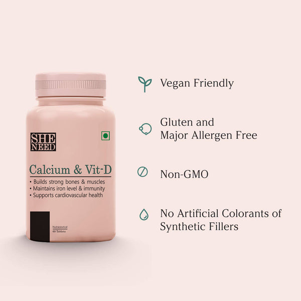 SheNeed Calcium and Vit-D Supplement-60 Capsules (Pack of 2)