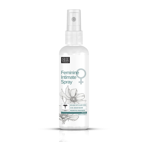 SheNeed Feminine Intimate Spray For Bikini Area, Protection from UTI, Calms Rashes, Fungal Infections & Coolness  with Aloe Vera & Menthol 100ml