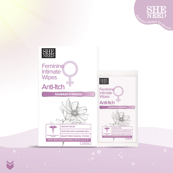 SHENEED Feminine Intimate Anti -itch wipes with maximum strength 10N (pack of 2) for all skin types|instant relief from itching|relief from irritation| Refreshing Cleansing| Travel friendly| clinically proven| Gynac approved.