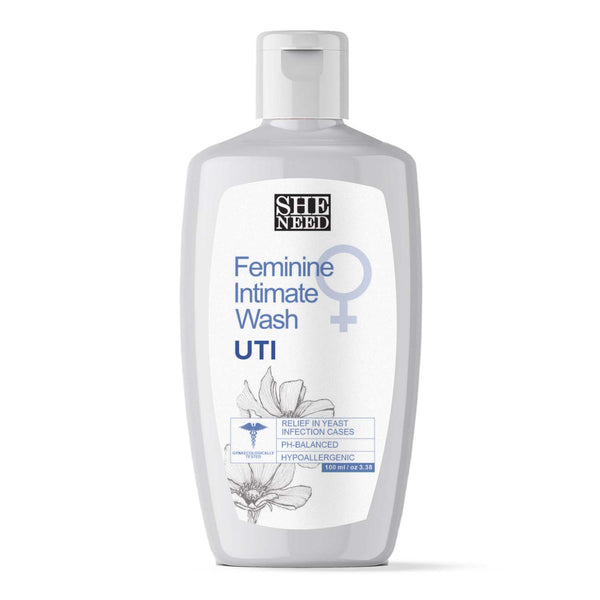 SheNeed  UTI relief Feminine Intimate Wash - Reduces Yeast Infection, Protects Against UTI And Itching With Ph-3.5. 100% Natural with Thyme Extracts And Tea Tree Oil - 100 ML