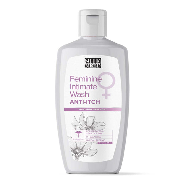 SheNeed  Anti-itch Feminine Intimate Wash - Reduces Redness, Itchiness & Smoothens Skin with Ph-3.5 & 100% Natural with Cocoa and Cotton Seed Oil - 100 ML