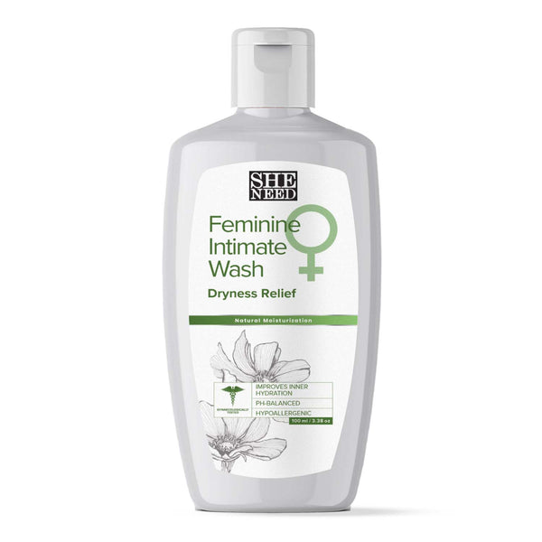 SheNeed  Dryness relief  Feminine Intimate Wash – Reduces Flaky Skin, Improves Hydration & Increases Softness with Ph-3.5. 100% Natural with Aloe Vera, Lotus Sea Oil and Sea Buckthorn Oil - 100 ML