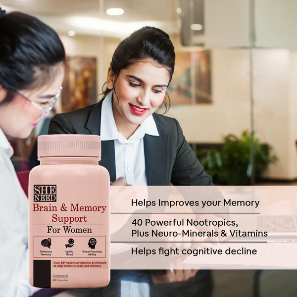 Sheneed Women’s Brain & Memory Supports Supplement for Mental Focus Concentration and Performance-Brain Vitamins Blend for Cognitive Function Energy and Focus Support-60 Capsules