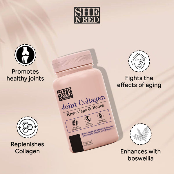 Sheneed Joint Collagen for Knee Caps & Bones & Joint care with Hydrolyzed Type-ll Collagen with Hyaluronic acid, Glucosamine, Vitamin-D with Amino-Acid - 60 capsules