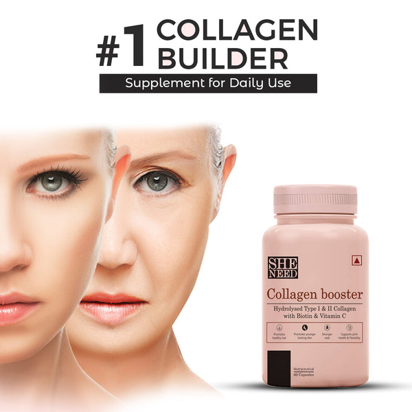 SheNeed Collagen Booster with Hydrolysed Collagen for Men & Women – 60 Capsules (Pack of 2)