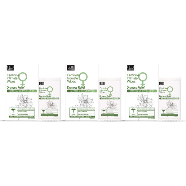 SHENEED Intimate wipes for dryness relief with natural moisturization,Reduces Flaky Skin, Improves Hydration & Increases Softness 10 N (Pack of 3)