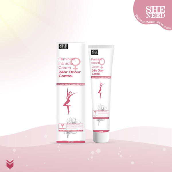 SHENEED Feminine Intimate 24hr Odour control cream 30gm |Rescue from leakage & UTI| Refreshing Cleansing |pH Balance |Natural & Vegan | Paraben & Sulphate Free|clinically proven| Gynac approved | Travel Friendly