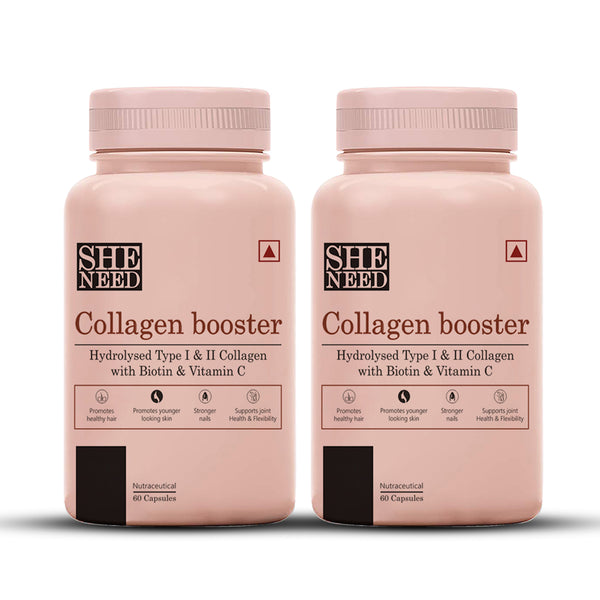 SheNeed Collagen Booster with Hydrolysed Collagen for Men & Women – 60 Capsules (Pack of 2)