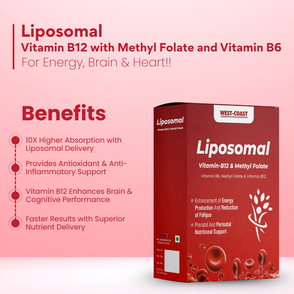 Liposomal Vitamin B12 500 mcg with Methyl Folate 400 mcg & Vitamin B6 – Advanced Liposomal Technology for Superior Absorption – Supports Energy, Brain & Nerve Health, Immunity & Red Blood Cell Formation – For Men & Women – 30 Tablets