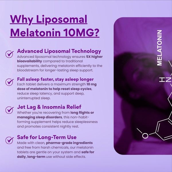 Liposomal Melatonin Max Strength 10mg – High Potency Sleep Support – Deep & Restful Sleep Aid – Reduces Sleep Latency – Jet Lag Relief – Non-Habit Forming – For Men & Women – 30 Tablets