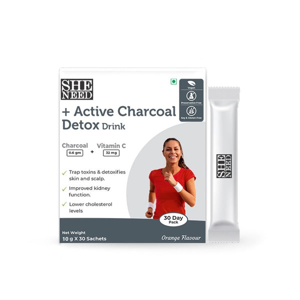 Sheneed +Active Charcoal detox drink-VitC-detoxifies body from toxins,Vegan-Male & female- 10x30 Sachets