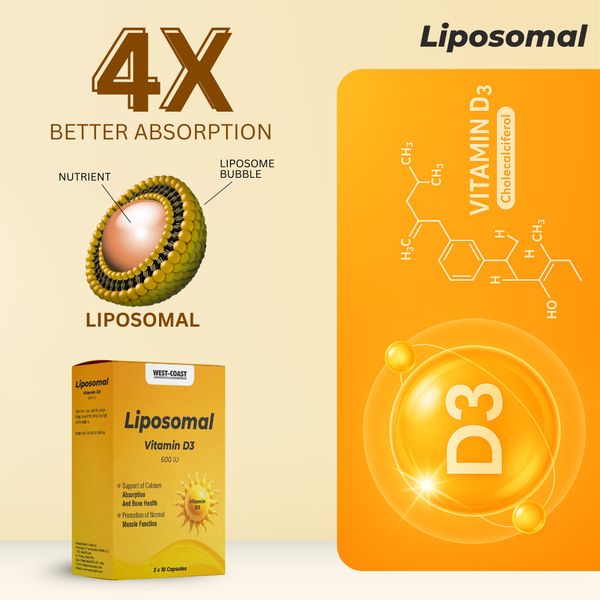 Liposomal Vitamin D3 600 IU – 30 Capsules – High Absorption Supplement for Bone Strength, Immunity & Mood – Advanced Liposomal Technology for Superior Bioavailability – 100% Vegan, Easy to Swallow, Gentle on Stomach