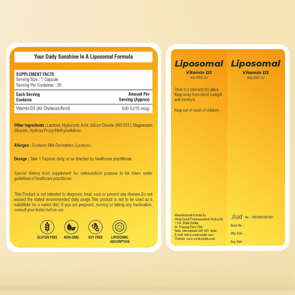 Liposomal Vitamin D3 600 IU – 30 Capsules – High Absorption Supplement for Bone Strength, Immunity & Mood – Advanced Liposomal Technology for Superior Bioavailability – 100% Vegan, Easy to Swallow, Gentle on Stomach