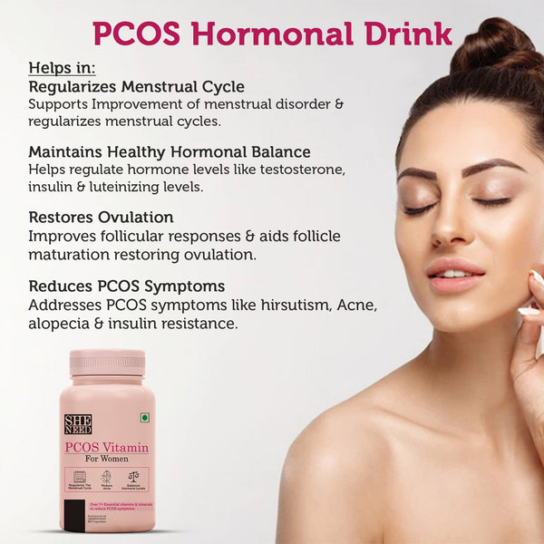 Sheneed PCOS Vitamin for Women for Acne, Facial Hair, Insulin Resistance| myo-inositol| Vegan| 0% sugar & artificial colour