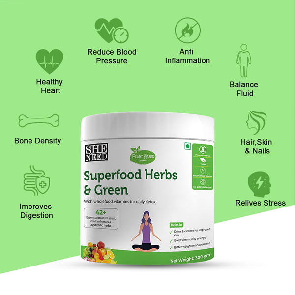 Superfood Greens & Herbs with 42+ Vitamins & Minerals-Better Digestion & Detox - 300gm