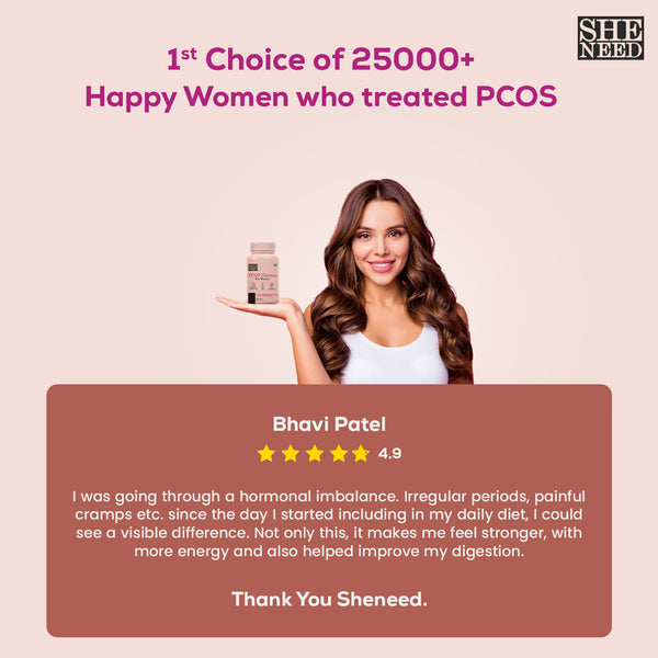 Sheneed PCOS Vitamin for Women for Acne, Facial Hair, Insulin Resistance| myo-inositol| Vegan| 0% sugar & artificial colour