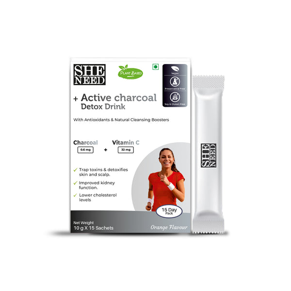 Sheneed +Active Charcoal detox drink-VitC-detoxifies body from toxins,Vegan-Male & female- 10x30 Sachets