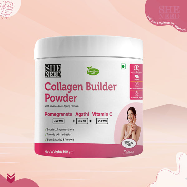 SheNeed Plant Based Collagen Builder Powder with Advanced Anti-Aging Formula & 8+ Nutrients - 300gm