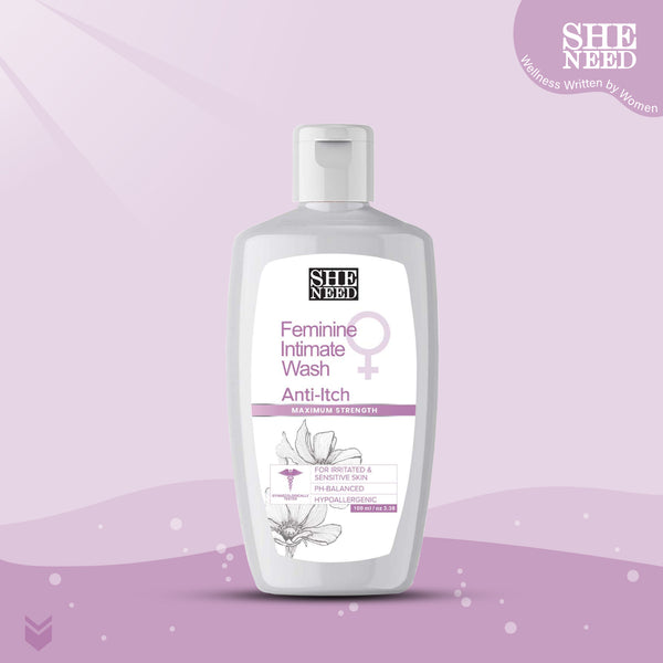 SheNeed  Anti-itch Feminine Intimate Wash - Reduces Redness, Itchiness & Smoothens Skin with Ph-3.5 & 100% Natural with Cocoa and Cotton Seed Oil - 100 ML