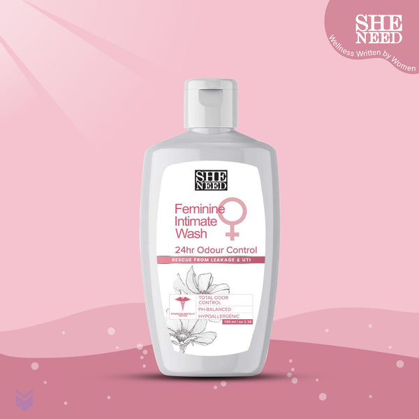 SheNeed 24hr odor control Feminine Intimate Wash- Blocks Odour For 24 Hours And Improves Inner Hydration With Ph-3.5. 100% Natural With Vit E, Aloe Vera And Tea Tree Oil - 100 ML