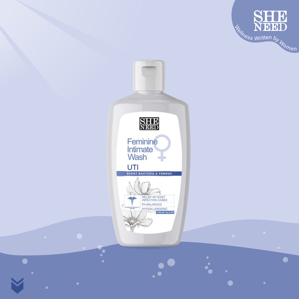 SheNeed  UTI relief Feminine Intimate Wash - Reduces Yeast Infection, Protects Against UTI And Itching With Ph-3.5. 100% Natural with Thyme Extracts And Tea Tree Oil - 100 ML