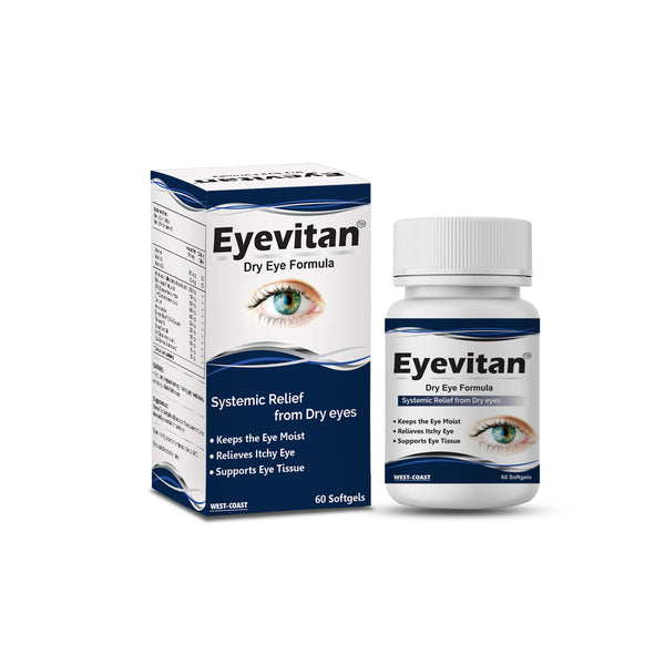 West-Coast Eyevitan Dry Eye Formula for Blurry Vision & light sensitivity, Reduces symptoms like redness, teary eyes & mucus – 60 Capsules