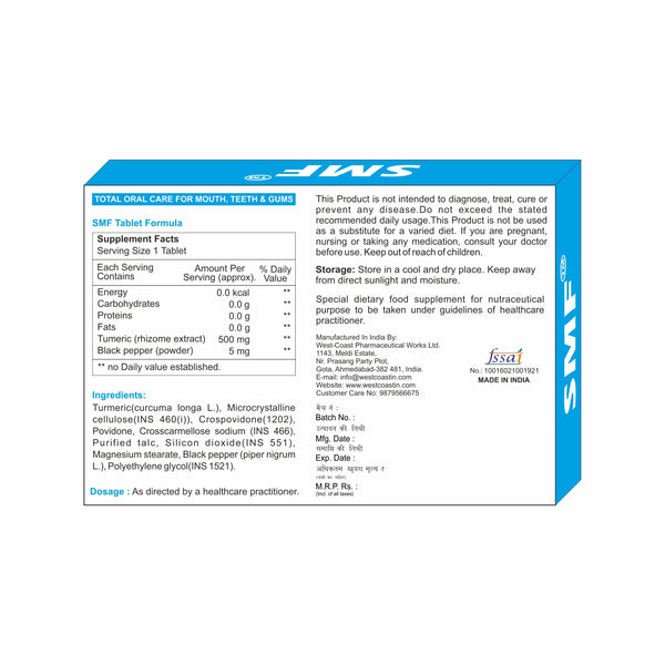 Westcoast Smf Tablet For Oral Sub Mucous Fibrosis Total Oral Care For Mouth, Teeth & Gums, 3x 10 Tablets