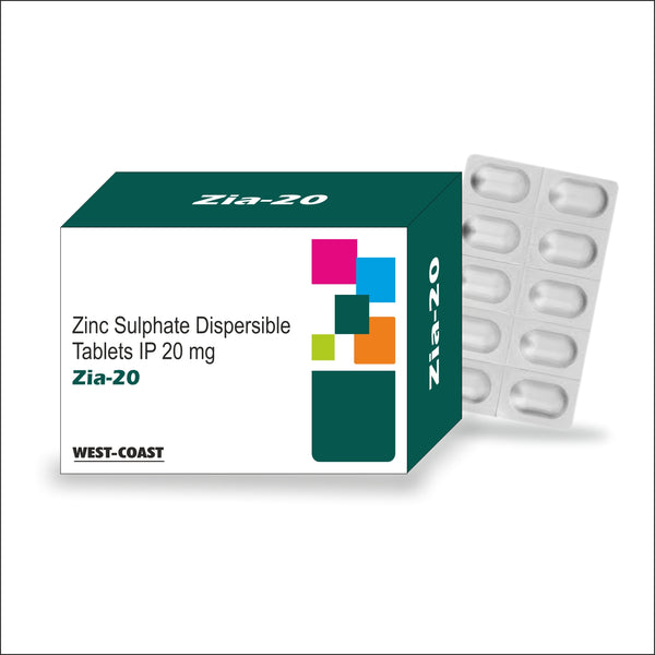 WEST-COAST Zia-20 Zinc Sulphate 20mg for Zinc deficiency, enhanced Immune Support, Nutrient Absorption & Overall Wellness – 10x10 tablets