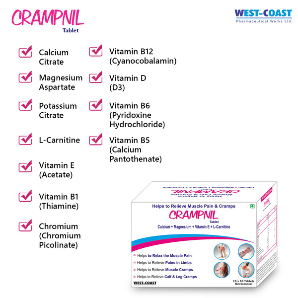 Westcoast Crampnil Tablets helps to relieve muscle pain, joint pain & cramps - 10x10 Tablets