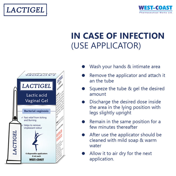 Westcoast Lactigel Lactic Acid Vaginal Gel | Eliminate Signs Of Irritation In The Vaginal Area| 6 Disposable Applicators 8ml Each