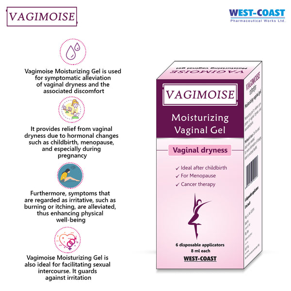 Westcoast Vagimoise Moisturizing Vaginal Gel With Intense Moisturization| Relief From Vaginal Dryness |6 Disposable Applicators 8ml Each