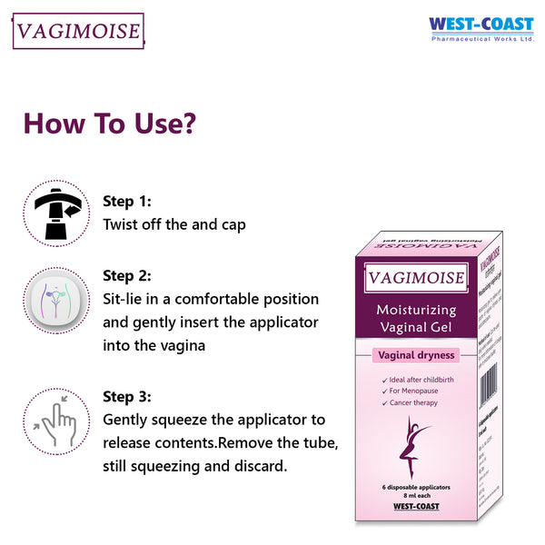 Westcoast Vagimoise Moisturizing Vaginal Gel With Intense Moisturization| Relief From Vaginal Dryness |6 Disposable Applicators 8ml Each