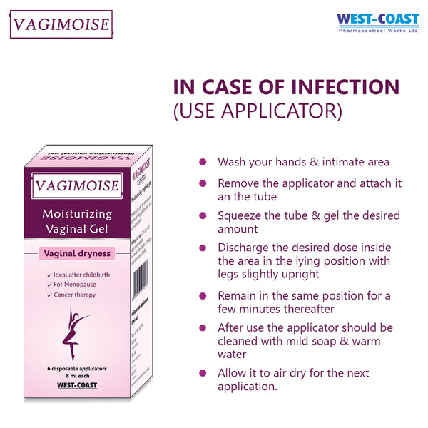 Westcoast Vagimoise Moisturizing Vaginal Gel With Intense Moisturization| Relief From Vaginal Dryness |6 Disposable Applicators 8ml Each