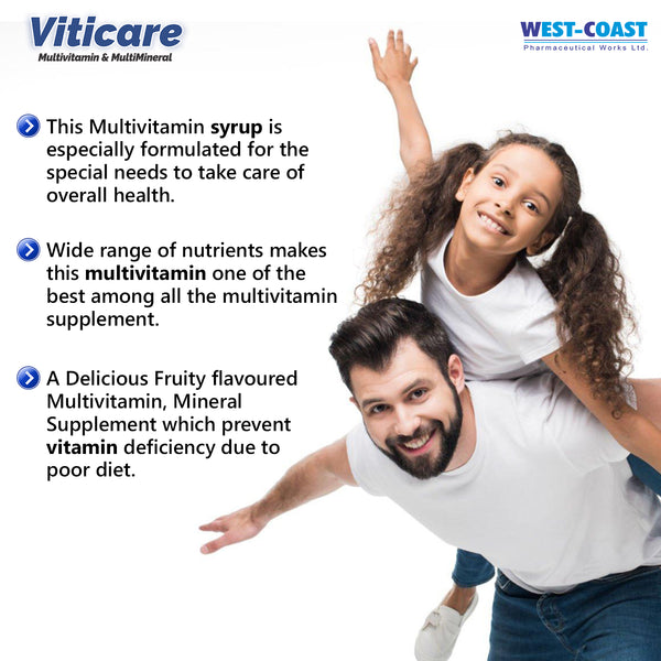 WEST-COAST Viticare Multivitamin & Multimineral Syrup, | over 24+ key nutrients for daily nutritional requirement with grape seed extract | - 200ml