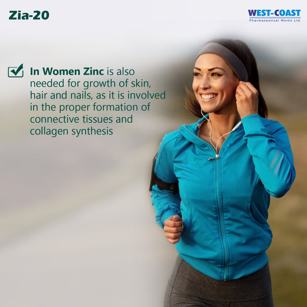 WEST-COAST Zia-20 Zinc Sulphate 20mg for Zinc deficiency, enhanced Immune Support, Nutrient Absorption & Overall Wellness – 10x10 tablets