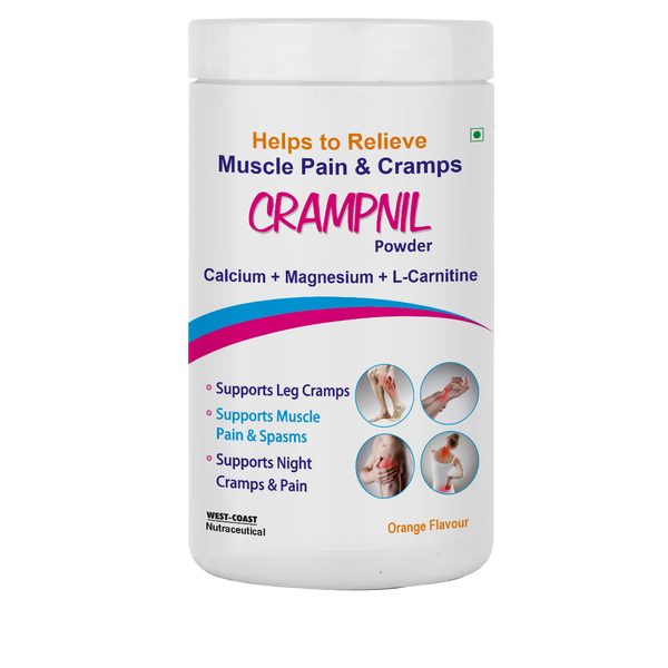 Westcoast Crampnil Powder |increase Blood Flow| Reduce Stiffness & Soreness | Relaxes Calf & Foot Cramp| Muscles & Cartilage| With Calcium + Magnesium + L-carnitine, Orange Flavour 180gm