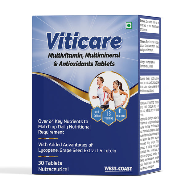 West Coast Viticare Multivitamin, Multimineral & Antioxidants Tablets Over 24 Key Nutrients to Match up Daily Nutritional Requirement with Added Advantages of Lycopene Grape Seed Extract & Lutein 30 Tablets