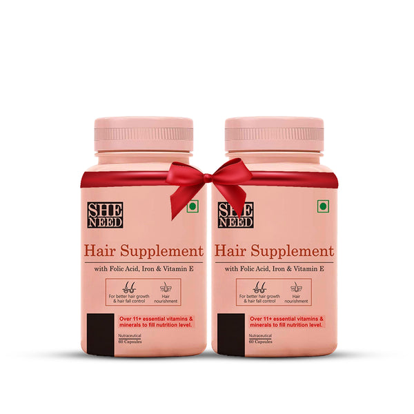 BUY SheNeed Hair Supplement With 11+Nutrients, Vit-B9 & Vit-E for Hair Texture & Hair Fall Control- 60 AND GET FREE SheNeed Hair Supplement With 11+Nutrients, Vit-B9 & Vit-E for Hair Texture & Hair Fall Control- 60