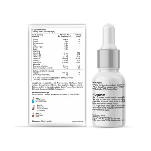 SheNeed Collagen Skin Shot (10gx30 Sachets)  & GET FREE Cosmetics 1% collagen peptide serum with 2X Collagen Restorative -10ml