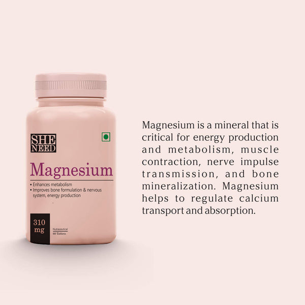 SheNeed Magnesium Supplement For Men and Women 310 Mg Sports Recovery Bone Muscle Health Energy 7 Metabolism Veg Capsules, 60 count AND GET FREE CGG Collagen Serum-2x Collagen Restoratives-10ml