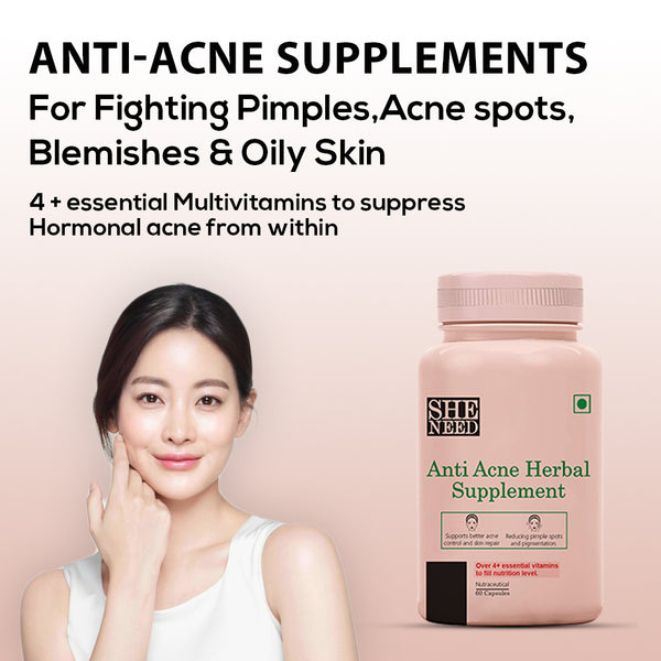 Sheneed anti-acne herbal supplement-with 4+herbal ingredients,reduces acne from root,Vegan-60capsule AND GET FREE CGG Salicylic  serum for acne prone skin -10ml