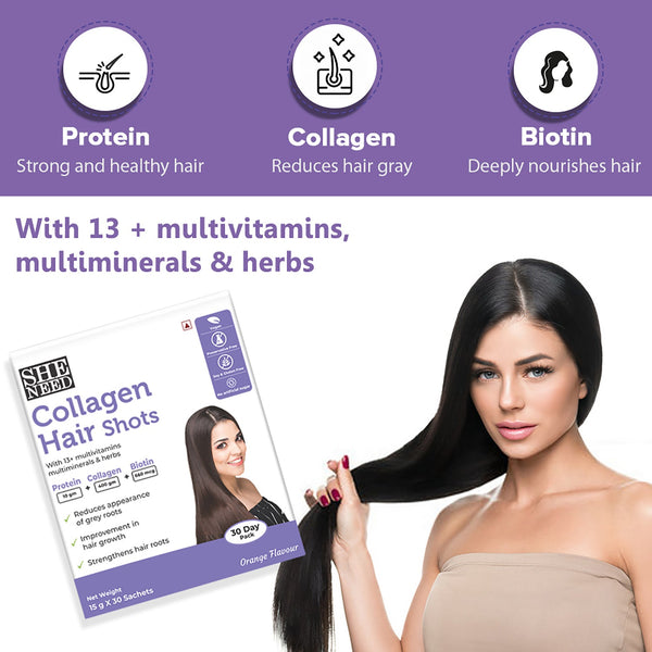 SheNeed Collagen Hair Shot with Protein, Biotin & Collagen -15g x 30 Sachets