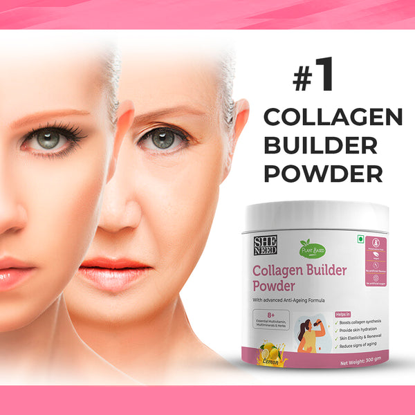 SheNeed Plant Based Collagen Builder Powder with Advanced Anti-Aging Formula, Skin Repair & Regeneration- 8+Nutrients-Pomegranete,Ginger,Green tea extract - 300gm