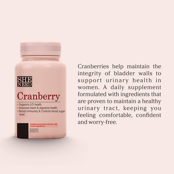SheNeed  Cranberry  Supplements (400mg) - Supports UTI & Digestive Health- 60 Capsules