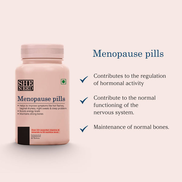 SheNeed Menopause Pills Supplements For Women - Reduces Menopause Symptoms Like Hot Flashes & Maintains Hormonal Activity - 60 Tablets AND GET FREE CGG Retinol serum-3x Anti-aging formula-10ml