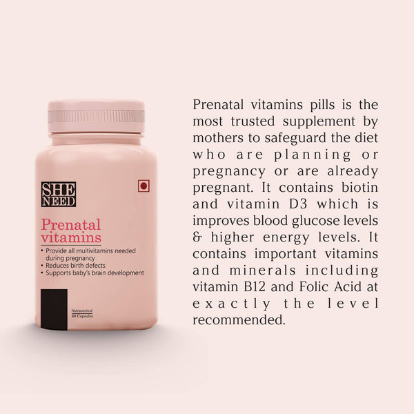 SheNeed Prenatal & Postnatal Vitamins Pregnancy & Post Pregnancy Supplements For Mother & Baby’s Overall Development- 60 Capsules (Pack Of 2)