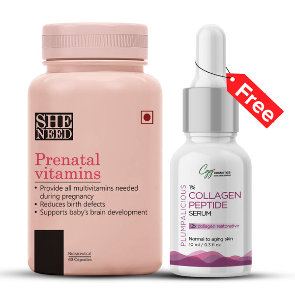 SheNeed Prenatal Vitamins Supplements for Women - Provides Nutrients Needed during Pregnancy for Baby’s Development- 60 Tablets AND GET FREE CGG  Collagen serum-2x Collagen Restorative-10ml