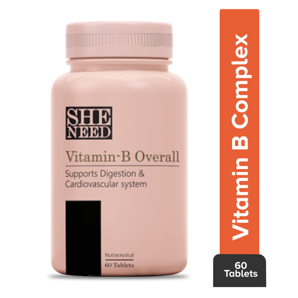 SheNeed Vitamin B Overall Supplements for Women – Boosts Digestion, Energy & Supports Cardiovascular System – 60 Tablets AND GET FREE CGG Vitamin-C Serum -10x Anti-Aging Booster -10ml