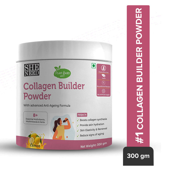 SheNeed Plant Based Collagen Builder Powder with Advanced Anti-Aging Formula, Skin Repair & Regeneration- 8+Nutrients-Pomegranete,Ginger,Green tea extract - 300gm